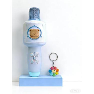 Imagem de Microfone de karaokê para crianças – Microfones Bluetooth + presente, 2 chaveiros de desenho animado, luzes LED, efeito Echo, alto-falante integrado, leitor de karaokê portátil para presentes de festa