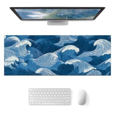 Imagem de HOMETITUTE Ocean Wave Line Art XL Mouse Pad Gaming Mousepad 81,5 x 11,8 polegadas teclado antiderrapante protetor de mesa tapete de mouse pad grande para casa e escritório acessórios de mesa