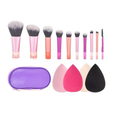 Imagem de Pincéis de maquiagem, kit de pincéis sintéticos, base em pó, corretivo, blush, marca-texto, conjunto de pincéis com 4 peças de esponja de maquiagem e bolsa de cosméticos para mulheres