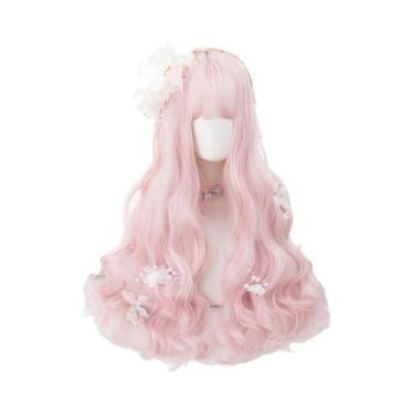 Imagem de Peruca Sintética Longa E Ondulada Rosa Pêssego De 26 Polegadas Para Mu