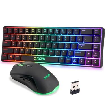 Imagem de CHONCHOW Combo de teclado e mouse para jogos sem fio de 60%, bateria recarregável de 2000 mAh com retroiluminação LED, portátil, 68 teclas, à prova d'água, para PC/Mac gamer (sem fio)
