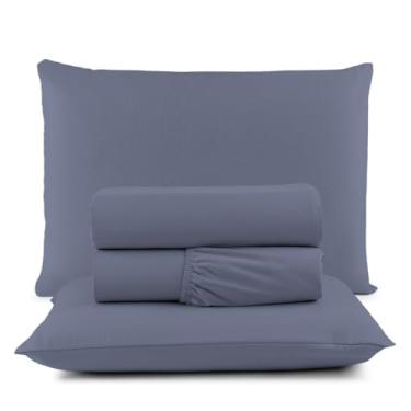 Imagem de Jogo de Cama Casal 4 Peças Micropercal 200 Fios Toque Aveludado com Elástico e Fronhas(Azul Petróleo,Casal)
