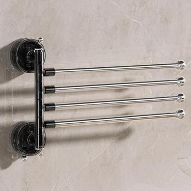 Imagem de Barra de toalha com ventosa para banheiro, toalheiro giratório de aço inoxidável, suporte de toalha giratório montado na parede para banheiro, cozinha (preto, 4 braços)