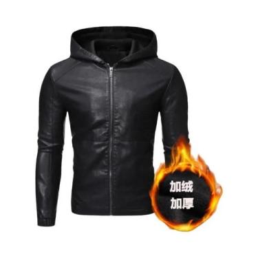 Imagem de Jaqueta De Couro Masculina Com Gola Alta Em Cashmere, À Prova De Vento