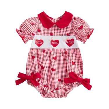 Imagem de Body Infantil De Verão Para Meninas Com Estampa Xadrez, Laço, Manga Cu