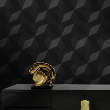 Imagem de Adwann Papel de parede 3D Peel and Stick, papel de parede preto, papel de contato de vinil 40 cm x 395 cm e papel de parede removível moderno geométrico autoadesivo para móveis de bancada, cozinha e