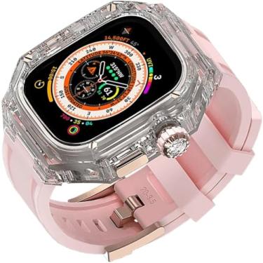 Imagem de VEVEL Capa de relógio transparente de cristal de 49 mm, fecho de relógio de silicone, kit de modificação para Apple Watch Series Ultra 8 2 49 mm, capa de relógio transparente de policarbonato rígido