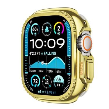 Imagem de BUDAY Capa de metal para Apple Watch Ultra 2 S10 42 mm S10 46m 49 mm 45 mm Capa protetora bumper iWatch séries 9 8 7 6 5 SE 44 mm moldura muda para Ultra(dourado, S10 46 mm)
