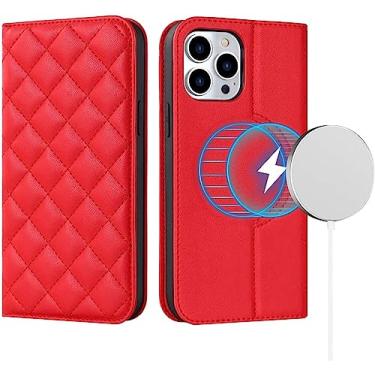 Imagem de MURVE Capa carteira para iPhone 14/14 Plus/14 Pro/14 Pro Max, capa de telefone magnética flip de couro com porta-cartões, bloqueio RFID, cobertura total 360 (cor: vermelho, tamanho: 14 Pro max 6,7