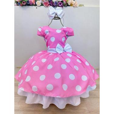 Imagem de Vestido Infantil Minnie Rosa com Bolinhas Brancas para Festas, 3