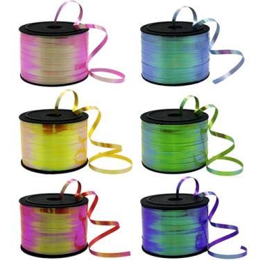 Imagem de Fita decorativa encaracolada para embrulho de presente, decoração de balão de festa (vermelho ridescente, rosa, amarelo, verde, azul, roxo)