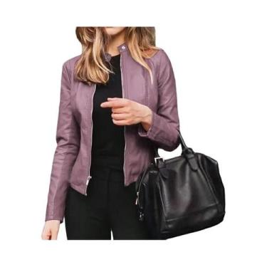Imagem de Jaqueta Feminina Slim Fit De material sintético Estilo Motoqueiro Com 