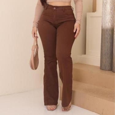 Imagem de Calça Flare Feminina jeans nas cores bege/caqui super confortável , qu
