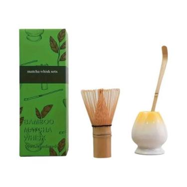 Imagem de Conjunto De Matcha De Bambu 3 Peças: Batedor De Cerâmica, Colher De Ch