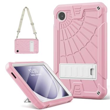 Imagem de TSQQST Capa para Samsung Galaxy Tab A9 8,7 polegadas 2023 SM-X110/X115/X117 para crianças e meninas com protetor de tela | Capa protetora à prova de choque com alça de ombro/suporte | Rosa