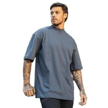 Imagem de Camiseta Oversized Gola Alta Lisa Basica Streetwear Confortavel Masculina Cinza-Masculino