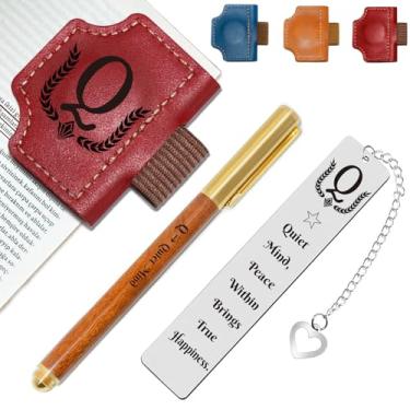 Imagem de Marcador de livro personalizado com suporte de caneta, conjunto de marcadores de livro de couro magnético personalizado com canetas de madeira personalizadas e marcador de livro de metal – para