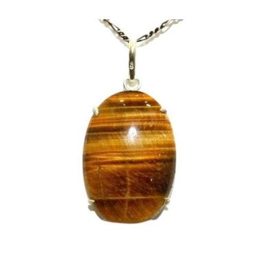 Imagem de Colar Cabochão Olho de Tigre Prata 950 Garra - Cristaisdecurvelo