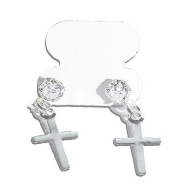 Imagem de Brinco Ponto de Luz com Cruz Zircônia Branca 4mm Prata 925 - Varejo