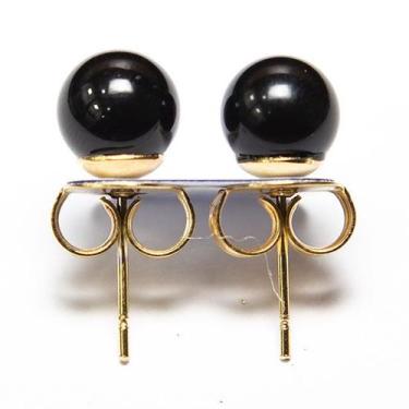 Imagem de Brinco Bolinha Pedra Onix Preto Pino Tarracha Dourado - CristaisdeCurv