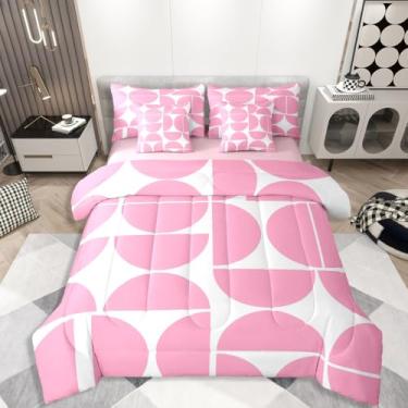 Imagem de Erosebridal Conjunto de edredom solteiro de meados do século, 7 peças, rosa, retrô, colorido, arte moderna, geométrico, estético, abstrato, conjunto de cama