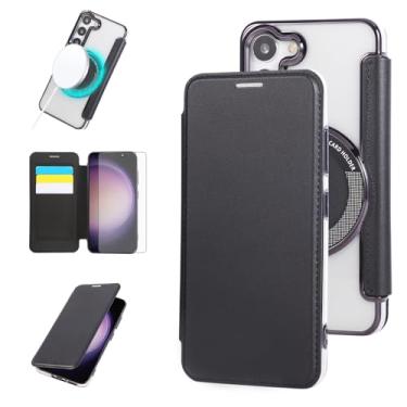 Imagem de Asuwish Capa de celular para Samsung Galaxy S23 5G carteira com protetor de tela magnético de vidro temperado e compartimento para cartão MagSafe RFID Flip S 23 23S GS23 G5 SM-S911U 15.5 cm feminino