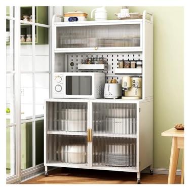 Imagem de KHUTRW3D Cozinha com porta armário lateral de jantar prateleiras de cozinha sub-multicamadas piso doméstico placa buffet gabinete (branco)