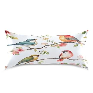Imagem de xigua Aquarela pássaros almofada de cetim para cabelo e pele, lavável à máquina, antiderrapante, refrescante, almofada de cama king size com fecho de envelope, 50,8 cm x 101,6 cm
