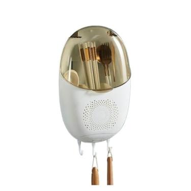 Imagem de x3anggyt5 Suporte de utensílios de cozinha, organizador de talheres de parede, suporte de utensílios de parede, escorredor de talheres organizador de utensílios com capa à prova de poeira e ganchos