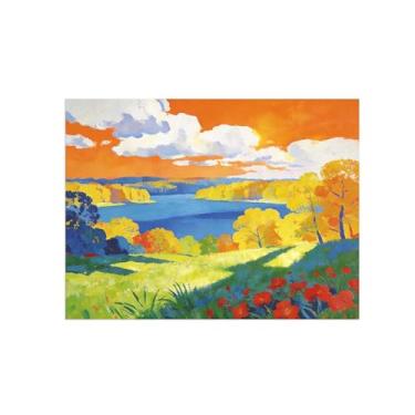 Imagem de BMZFYBS Impressão em tela de arte de parede de paisagem - nuvens de outono floresta lago - quadros de pintura de decoração para sala de estar 70 x 90 cm 27 x 35 pol sem moldura