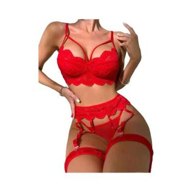 Imagem de Conjunto De Lingerie Sexy Com Sutiã De Renda E Calcinha Transparente E
