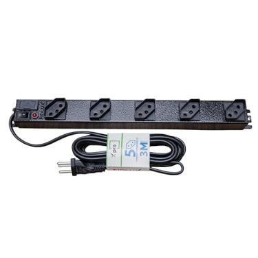 Imagem de Filtro De Linha 5 Tomadas Espaçadas Cabo De 3 Metros Metálico Extensão Régua Protetor Energia Elétrica Profissional Com Fusível Bivolt 110 127 220 Fiolux Powerlink 110V 127V 220V Corpo em Metal 3M