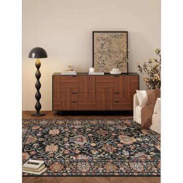Imagem de Warmstar Tapete de área 8 × 10 para sala de estar, tapete lavável para área grande, antiderrapante, forro de borracha termoplástica, vintage, floral persa, de lã sintética, para sala de estar, quarto