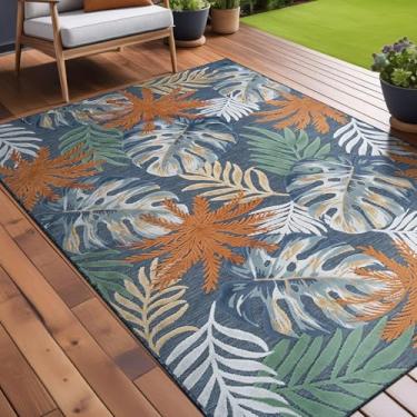 Imagem de Luul Home Tapetes florais para ambientes internos e externos, 12 x 18 cm, tapete de área grande para sala de estar, decoração de pátio, cozinha e tapete de entrada, tapete externo lavável resistente a