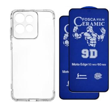 Imagem de Compátivel com Moto Edge 60 Neo - 1 Capa Capinha Anti Impacto Queda + 2 Películas Privacidade Fosca de Ceramica 9d, silicone transparente clear com bordas reforçadas e flexível com efeito cristal