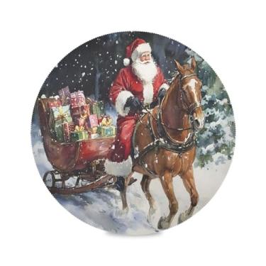 Imagem de STAYTOP Papai Noel trouxe um presente redondo jogo americano 6 peças, tapetes de mesa antiderrapantes fáceis de limpar para casa cozinha churrasco festa decoração de mesa
