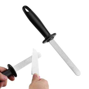 Imagem de Afiador de facas dupla face profissional ferramenta de afiador de facas de cozinha com alça antiderrapante para chefs domésticos e entusiastas da culinária preto 22 cm