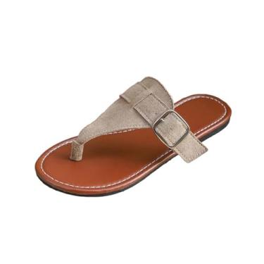 Imagem de Sandálias rasteiras casuais femininas com design de cor sólida para primavera e verão, praia ou uso interno., Cinza, 38