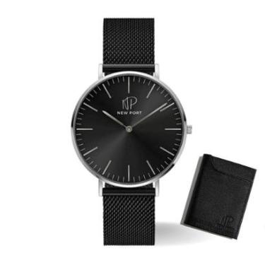 Imagem de Relógio Masculino Preto Casual Analógico + Carteira Couro-Masculino