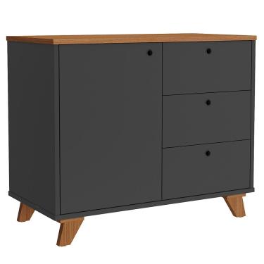 Imagem de Balcão Para Escritório Home Office Multiuso Lugano A02 Freijó Preto - Lyam Decor