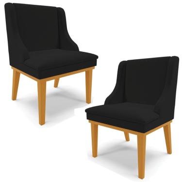 Imagem de Kit 2 Poltronas Decorativas Base Fixa de Madeira Firenze Linho Preto/Castanho - Gran Belo