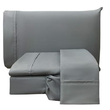 Imagem de Jogo de Cama Lençol Casal Conforto Percal 300 Fios 4 Peças - Cinza