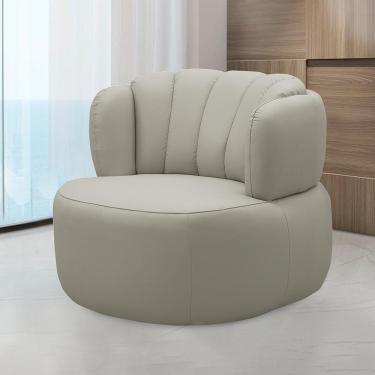 Imagem de Poltrona Decorativa Mariele Sala De Estar Base Giratória Em Aço Couro Bege G88 - Gran Belo