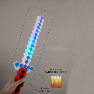 Imagem de Brinquedo Espada Pixel 58Cm Diamante Com Som E Luz À Pilha - Vermelho