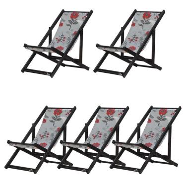 Imagem de Kit 5 Espreguiçadeiras Dobrável Black Sb-cinza Floral