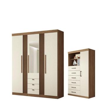 Imagem de Kit Guarda Roupa Espelho E Multi Uso Veronica Jatoba Areia
