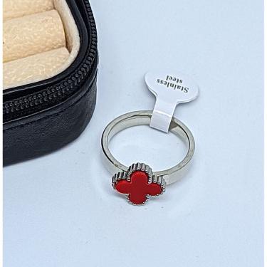 Imagem de Anel aliança Aço Inoxidável Trevo quatro folhas Preto Branco Vermelho Verde Inox Prateado Luxo Inspiração Blogueira