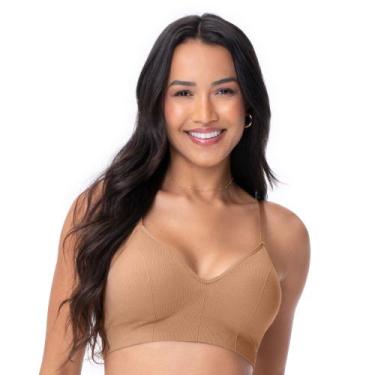 Imagem de Sutiã Rib Com Bojo Fixo Decote Profundo Sem Costura Areia - Zee Rucci,