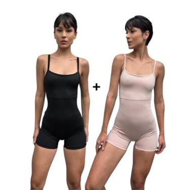 Imagem de kit 2 Macaquinhos Fitness Meia Coxa Feminino Alcinha Compressão Academ