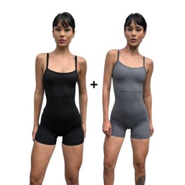 Imagem de kit 2 Macaquinhos Fitness Meia Coxa Feminino Alcinha Compressão Academ